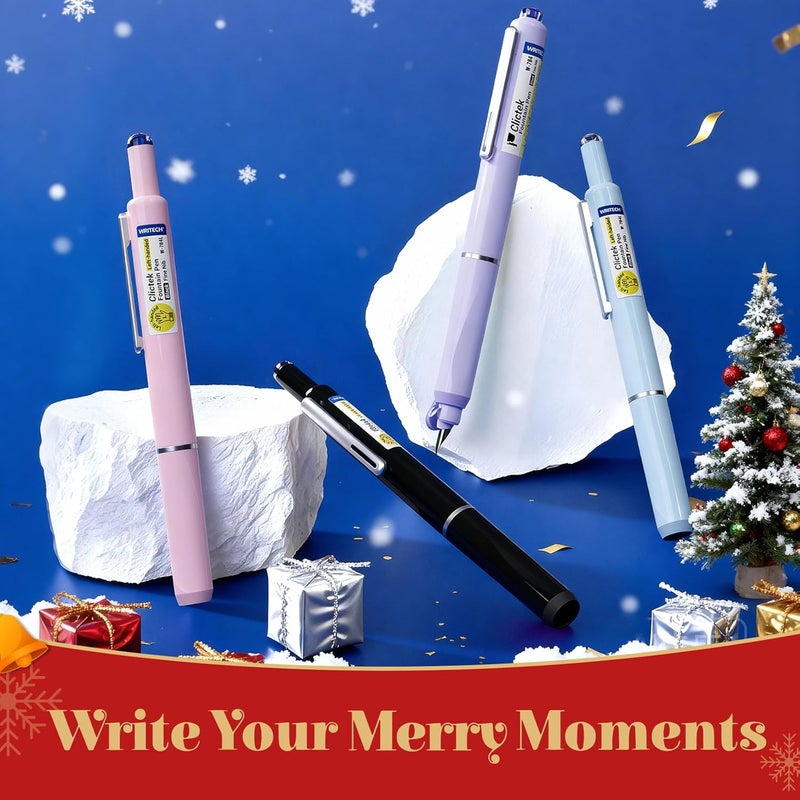 WRITECH Retractable Fountain Pen Set: Fine Nib Black Ink Pens Includes 5 Ink Cartridges Smooth Writing for Sketching Journaling Calligraphy Gift (Black) - Image 2